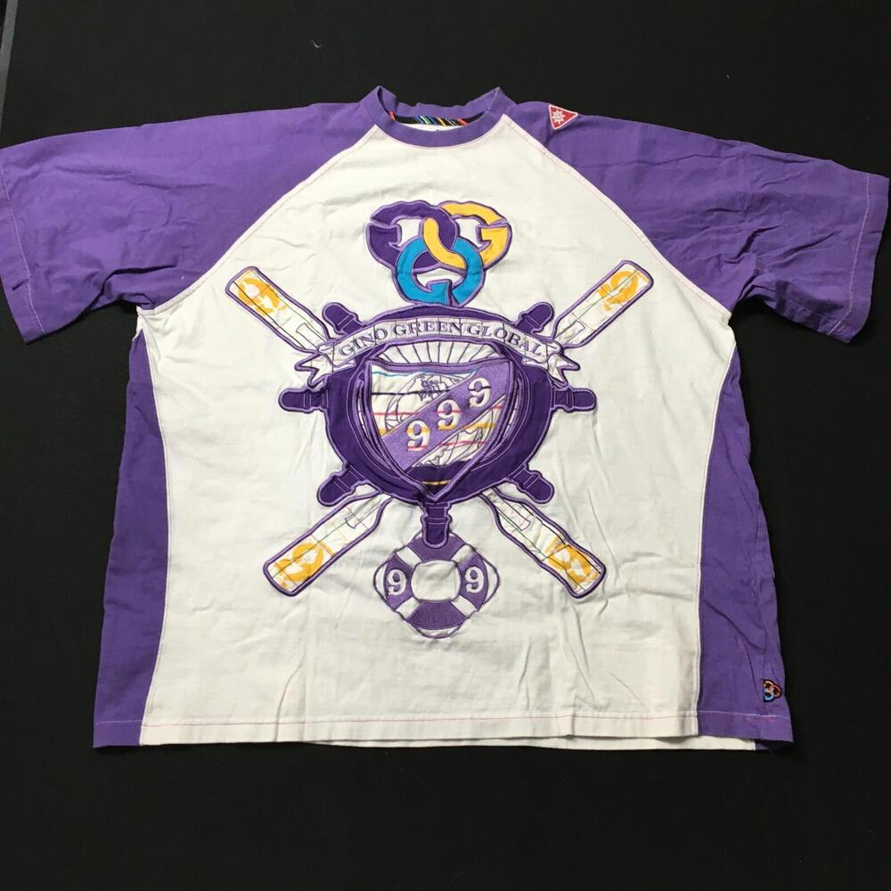 Vintage Gino Green Global 999 Baggy  T-Shirt Sz 3XL  embroidered purple 666
